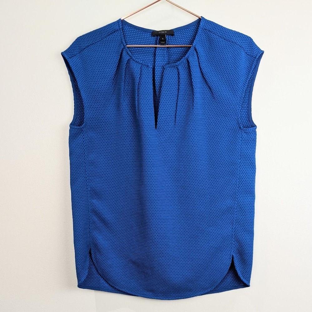 J Crew Shirt Women’s Size 2 Honey Comb Cocoon Blouse Blue Career Textured